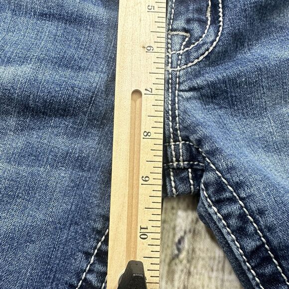 Miss Me Jeans Women's Sz.26 Blue Boyfriend Capri Embroidered Rhinestone Pocket‎ - Picture 13 of 15